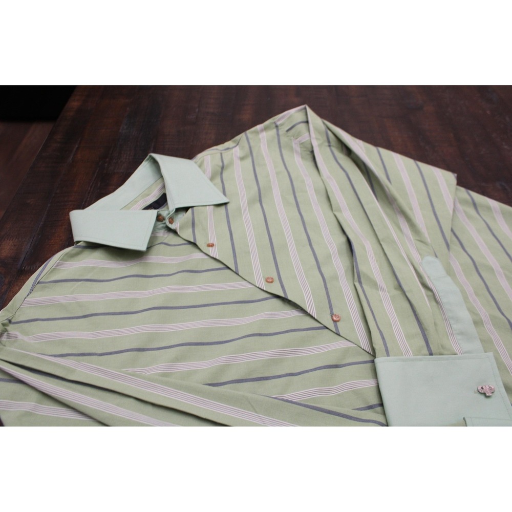 Vintage Marc Buchanan By Pelle Pelle Shirt Mens 2XL Green Striped Long Sleeve
